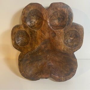 Rustic Craved Wood Paw Print Bowl 11” Length 9” Width 2” Depth